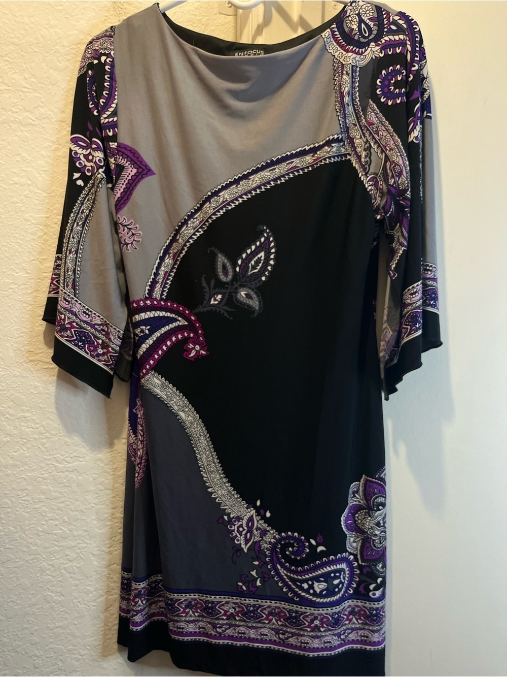 Enfocus Studio Black, Gray & Purple Paisley Tunic